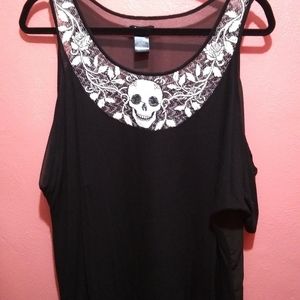 Cold-Shoulder Skull Blouse